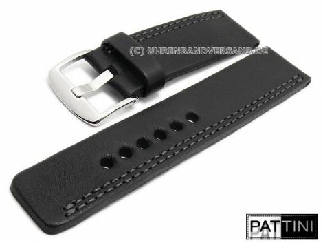 Watch strap 20mm black leather robust graphite double stitching by PATTINI (width of buckle 20 mm) - Bild vergrern 