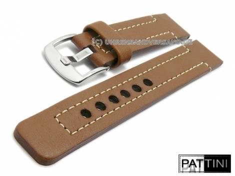 Watch strap 24mm light brown leather robust matt light coloured stitching by PATTINI (width of buckle 24 mm) - Bild vergr��ern 