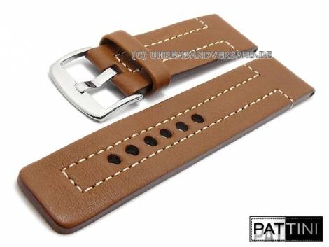 Watch strap 26mm light brown leather robust matt light coloured stitching by PATTINI (width of buckle 26 mm) - Bild vergr��ern 
