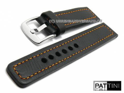 Watch strap 19mm black leather orange stitching robust matt by PATTINI (width of buckle 20 mm) - Bild vergr��ern 