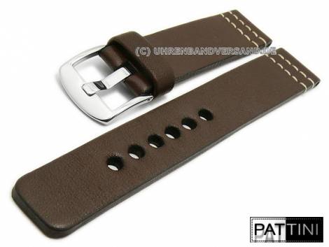Watch strap 22mm dark brown leather matt light double stitching by PATTINI (width of buckle 22 mm) - Bild vergr��ern 