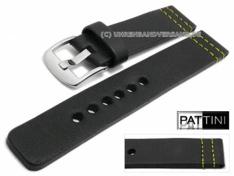 Watch strap 20mm black leather matt yellow double stitching by PATTINI (width of buckle 20 mm) - Bild vergr��ern 