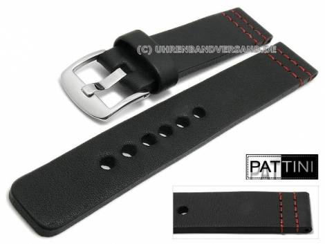 Watch strap 24mm black leather matt red double stitching by PATTINI (width of buckle 24 mm) - Bild vergr��ern 
