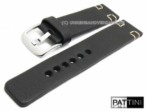 Watch strap 24mm black leather military look robust matt by PATTINI (width of buckle 24 mm) - Bild vergrern 