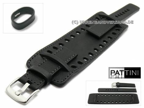 Watch strap 19mm black leather robust matt leather pad with holes by PATTINI (width of buckle 20 mm) - Bild vergr��ern 
