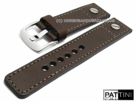 Watch strap 22mm dark brown leather with one rivet stitched by PATTINI (width of buckle 22 mm) - Bild vergr��ern 