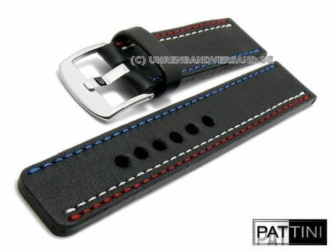 Watch strap 24mm black leather red/white and blue stitching by PATTINI (width of buckle 24 mm) - Bild vergr��ern 