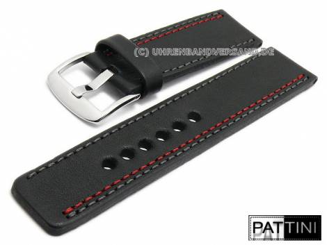 Watch strap 24mm black leather graphite/red and graphite stitching by PATTINI (width of buckle 24 mm) - Bild vergrern 