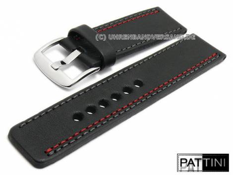 Watch strap 26mm black leather graphite/red and graphite stitching by PATTINI (width of buckle 26 mm) - Bild vergr��ern 