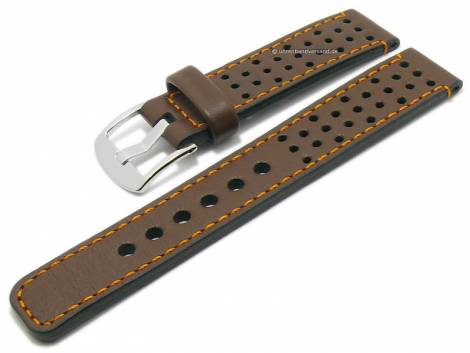Watch strap 21mm dark brown smooth rustic leather racing style orange stitching by PATTINI (width of buckle 22 mm) - Bild vergr��ern 