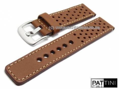 Watch strap 24mm light brown smooth rustic leather racing style light stitching by PATTINI (width of buckle 24 mm) - Bild vergrern 