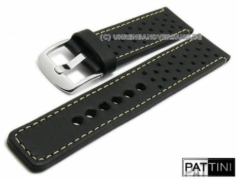 Watch strap 24mm black smooth rustic leather racing style light stitching by PATTINI (width of buckle 24 mm) - Bild vergrern 