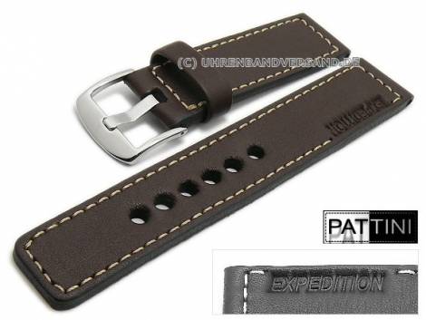 Watch strap -Expedition- 20mm dark brown leather matt robust light coloured stitching PATTINI (width of buckle 20 mm) - Bild vergr��ern 