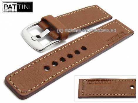 Watch strap -Expedition- 22mm light brown leather matt robust light coloured stitching PATTINI (width of buckle 22 mm) - Bild vergrern 