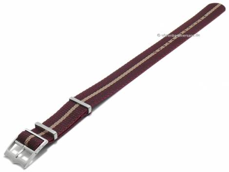 Watch strap 22mm dark red nylon with a beige stripe one piece strap in NATO style - Bild vergrern 