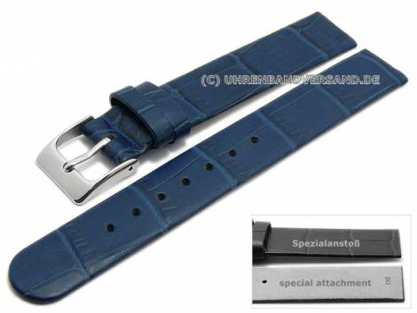 Watch strap 14mm dark blue leather alligator grain special lug ends for screwed casings (width of buckle 14 mm) - Bild vergrern 