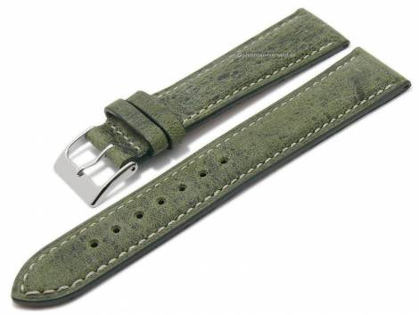 Watch strap 22mm green genuine antelope vintage look light stitching by PEBRO Premium (width of buckle 20 mm) - Bild vergrern 