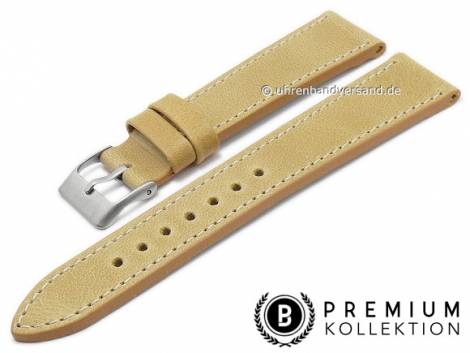 Watch strap 18mm light brown leather vintage look smooth light stitching by PEBRO Premium (width of buckle 14 mm) - Bild vergrern 