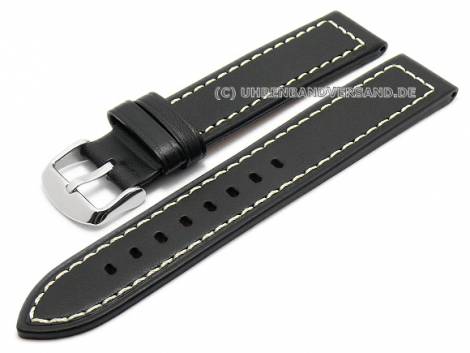 Watch strap XL 18mm black leather robust optics light stitching (width of buckle 18 mm) - Bild vergr��ern 