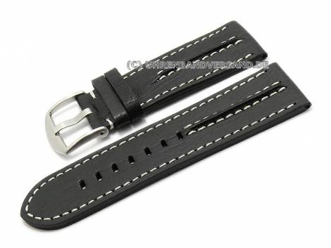Watch strap 30mm black leather aviator-look light stitching (width of buckle 26 mm) - Bild vergr��ern 