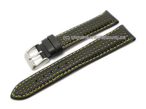 Watch strap 18mm black/yellow calf�s leather punched holes yellow stitching (width of buckle 16 mm) - Bild vergr��ern 