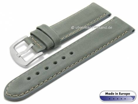 Watch strap 22mm grey leather vintage-look light stitching (width of buckle 20 mm) - Bild vergr��ern 