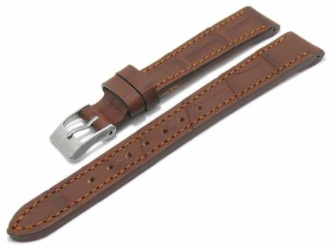 Watch strap 14mm brown leather alligator grain stitched by PEBRO Premium (width of buckle 12 mm) - Bild vergr��ern 