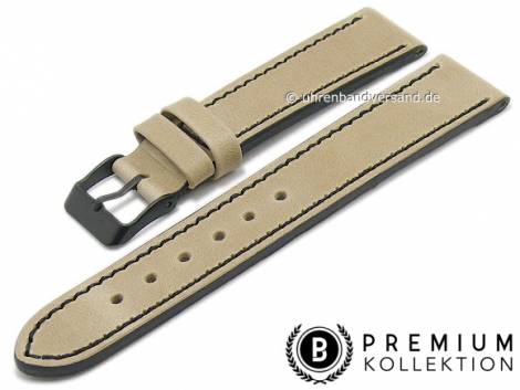 Watch strap 22mm beige leather vintage look smooth black stitching by PEBRO Premium (width of buckle 20 mm) - Bild vergrern 