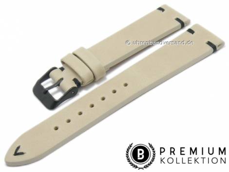 Watch strap 22mm cream leather vintage look black stitching by PEBRO Premium (width of buckle 18 mm) - Bild vergrern 