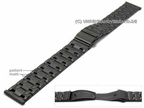 Watch strap XL 20mm anthracite/black stainless steel solid look partly polished with clasp - Bild vergr��ern 