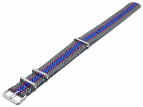 Watch strap -Pittsburgh- 22mm grey stripes red/blue textile (nylon) NATO style one piece strap - Bild vergr��ern 
