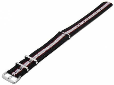 Watch strap -Pittsburgh- 22mm black stripes red/white textile (nylon) NATO style one piece strap - Bild vergr��ern 