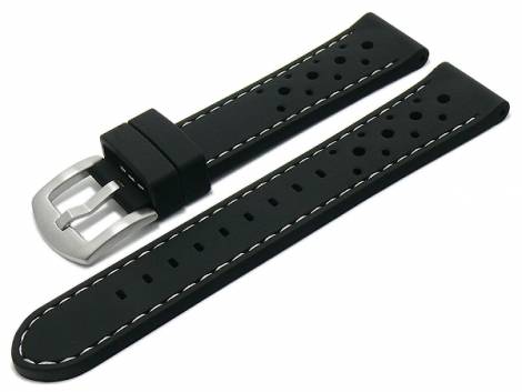 Watch strap -Bologna- 22mm black silicone racing look matt light stitching (width of buckle 20 mm) - Bild vergr��ern 