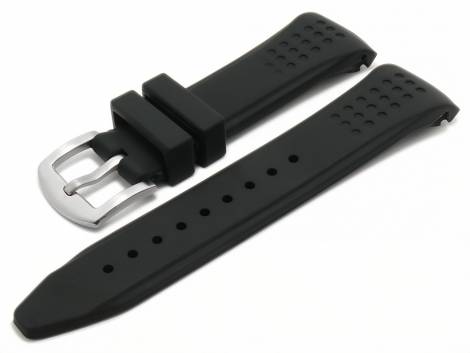 Watch strap -Stockton- 22mm black silicone sporty smooth matt with curved ends (width of buckle 20 mm) - Bild vergr��ern 