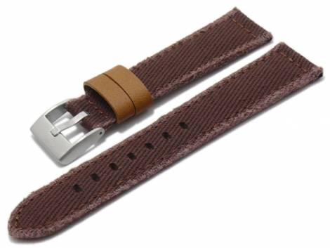 Watch strap -Cleveland- 20mm brown denim fabric/textile rustic vintage look stitched (width of buckle 18 mm) - Bild vergr��ern 