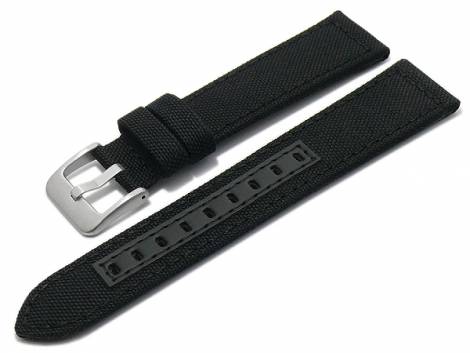 Watch strap -Tacna- 20mm black recycled polyester/vegan textile like stitched (width of buckle 18 mm) - Bild vergr��ern 