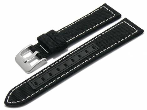 Watch strap -Tacna- 22mm black recycled polyester/vegan textile like light stitching (width of buckle 20 mm) - Bild vergr��ern 
