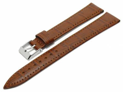 Watch strap -Tarma- XL super long 22mm light brown leather alligator grain stitched matt (buckle 18 mm) - Bild vergr��ern 