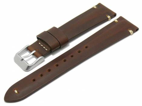 Watch strap -Ravenwood- 20mm dark brown HORWEEN leather vintage look matt light stitching (width of buckle 16 mm) - Bild vergr��ern 