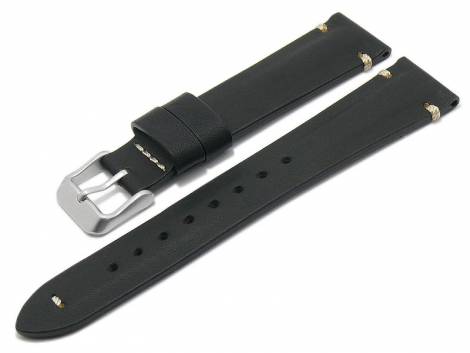 Watch strap -Ravenwood- 20mm black HORWEEN leather vintage look matt light stitching (width of buckle 16 mm) - Bild vergr��ern 