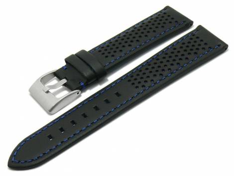 Watch strap -Batesville- 22mm black leather racing look blue stitching underside lorica (width of buckle 20 mm) - Bild vergr��ern 
