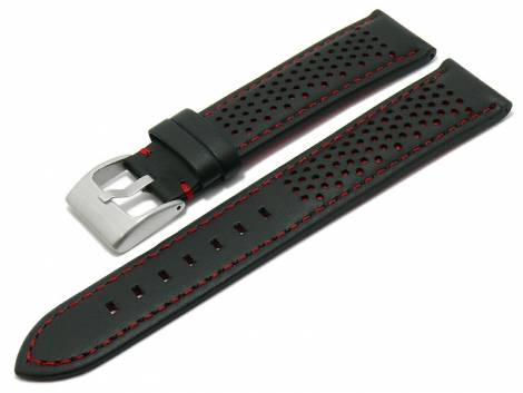 Watch strap -Batesville- 24mm black leather racing look red stitching underside lorica (width of buckle 22 mm) - Bild vergr��ern 