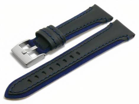 Watch strap -Barletta- 22mm black/dark blue leather/cordura dark blue stitching underside lorica (width of buckle 18 mm) - Bild vergr��ern 