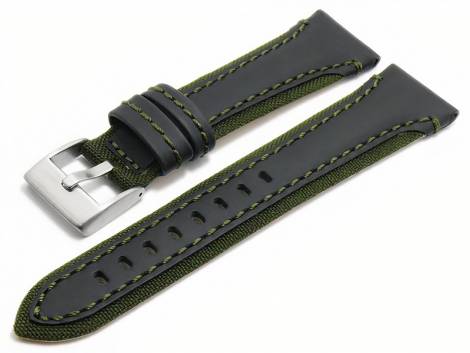Watch strap -Barletta- 20mm black/green leather/cordura green stitching underside lorica (width of buckle 18 mm) - Bild vergr��ern 
