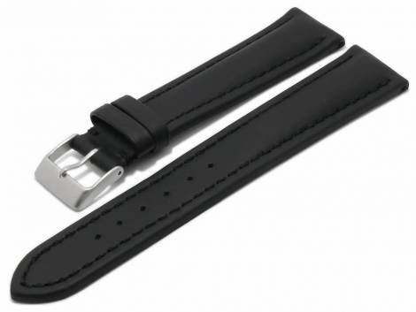 Watch strap -Mantua- 22mm black leather smooth stitched (width of buckle 20 mm) - Bild vergr��ern 