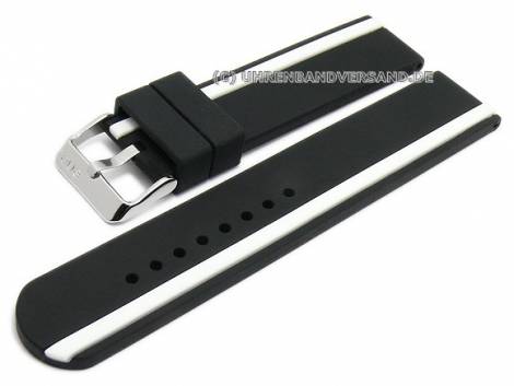 Watch strap 24mm black silicone with white asymmetric stripe matt (width of buckle 24 mm) - Bild vergr��ern 