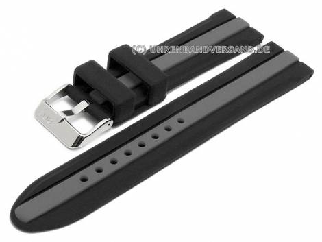 Watch strap 24mm black silicone with grey stripe matt (width of buckle 22 mm) - Bild vergr��ern 