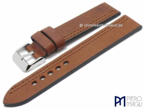 Basic-watch strap 20mm brown leather robust asymmetric double stitching (width of buckle 20 mm) - Bild vergr��ern 