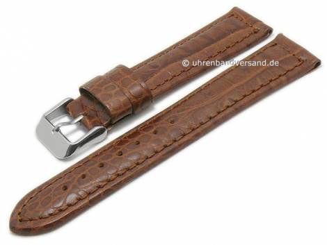 Basic-watch strap 20mm brown leather alligator grain matt stitched (width of buckle 18 mm) - Bild vergr��ern 