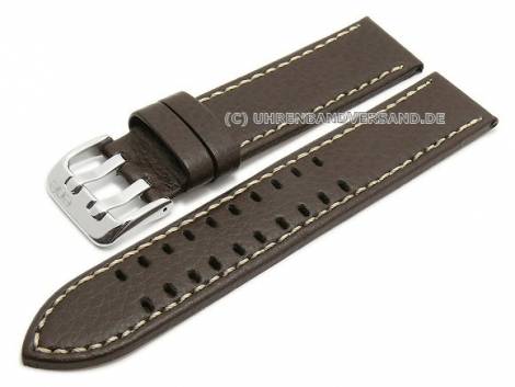 Watch strap 24mm dark brown leather grained with double-buckle light stitching (width of buckle 24 mm) - Bild vergr��ern 